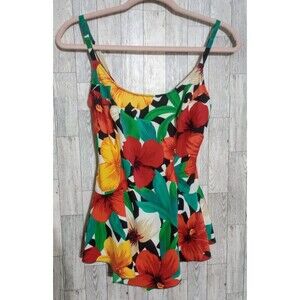 Vintage E. Stewart Swimsuit Floral Tropical‎ Vacation Cruise Size 12